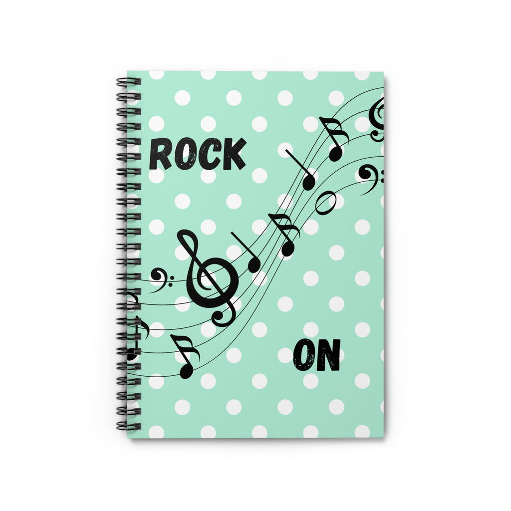 Light Green Polka Dot Music Notebook — Rock On Spiral Journal (Ruled)