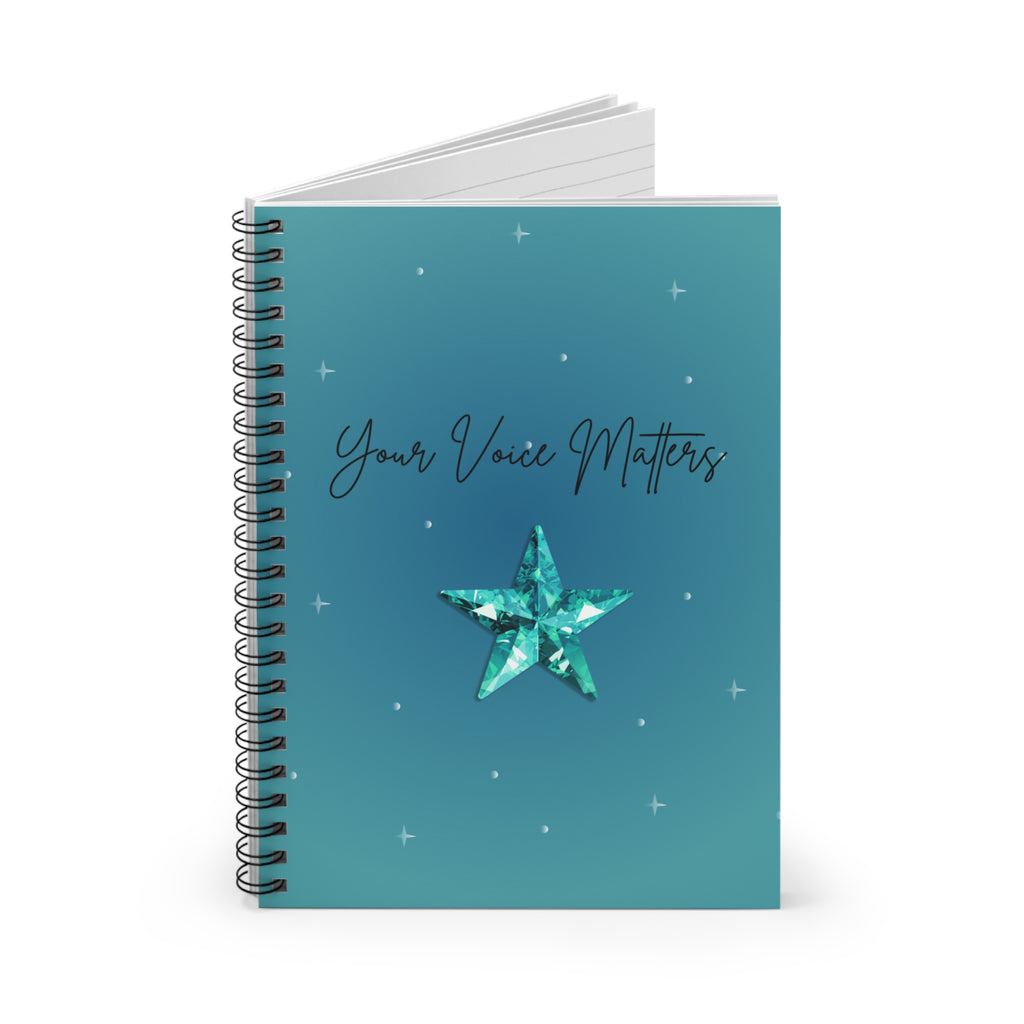 Your Voice Matters Spiral Notebook — Teal Star Ruled Journal for Inspiration & Self-Reflection