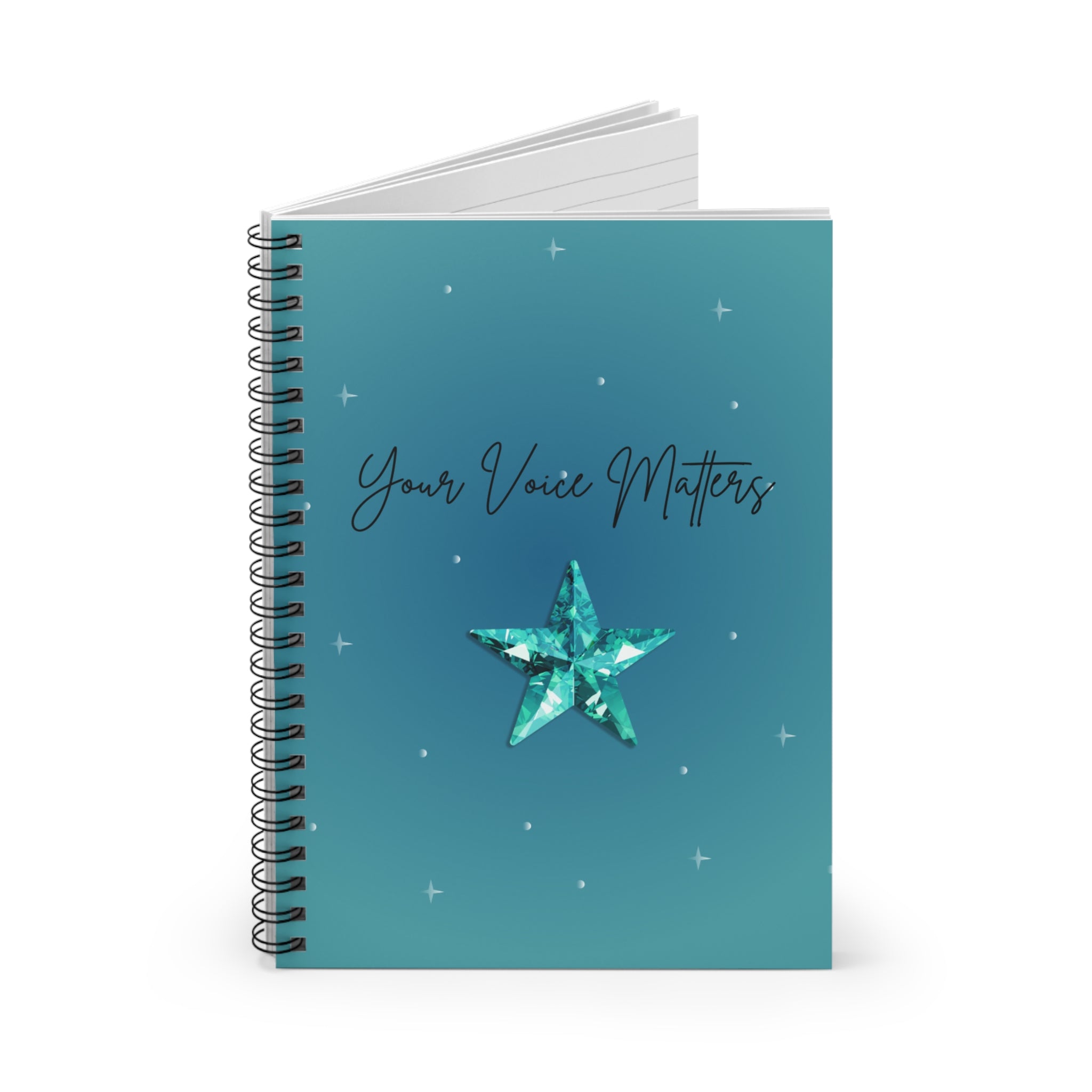 Your Voice Matters Spiral Notebook — Teal Star Ruled Journal for Inspiration & Self-Reflection