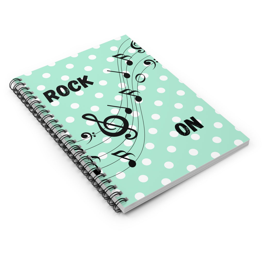 Light Green Polka Dot Music Notebook — Rock On Spiral Journal (Ruled)