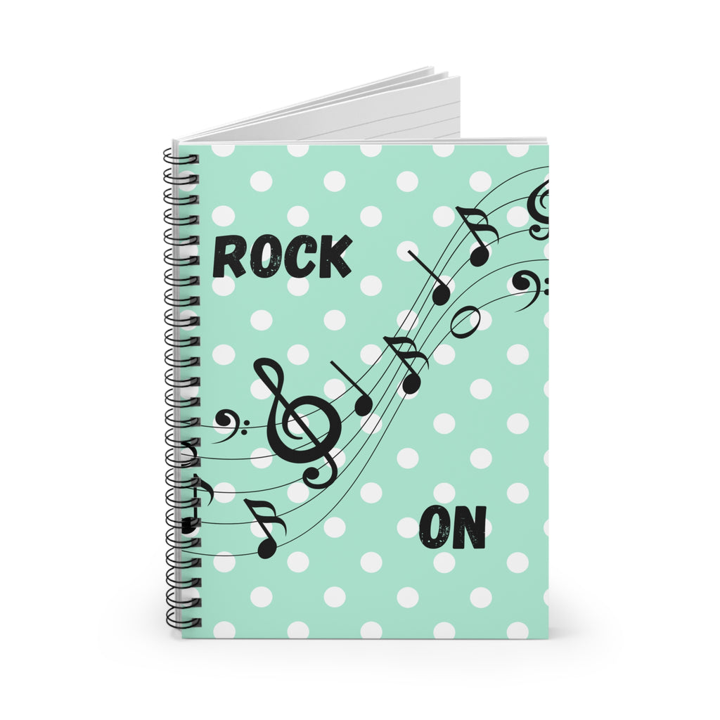 Light Green Polka Dot Music Notebook — Rock On Spiral Journal (Ruled)