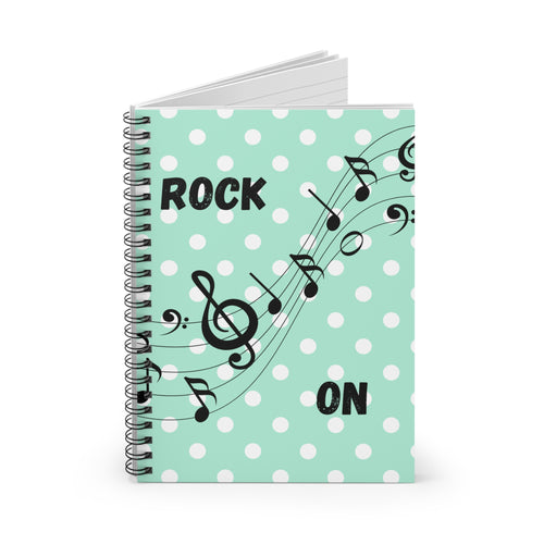 Light Green Polka Dot Music Notebook — Rock On Spiral Journal (Ruled)